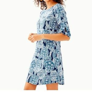 Lilly Pulitzer Preston “Deep Indigo Blue Snap To It"  Turtle Print Dress-Small